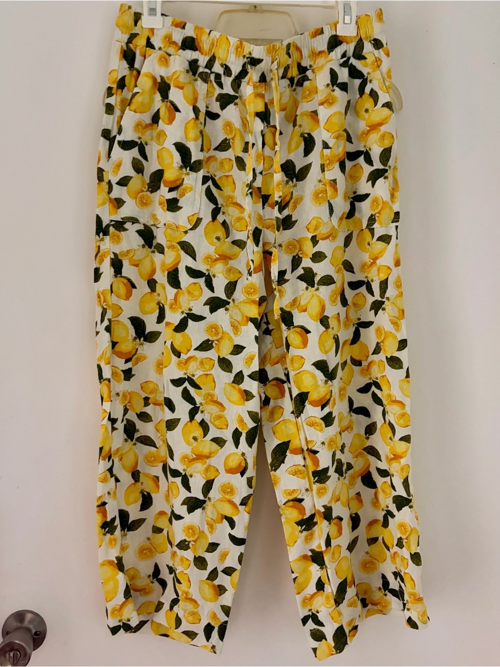 Rafaella Yellow Lemon-Print Cropped Pants Linen Blend